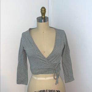 grey wrap around tie shirt